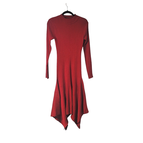 Asymmetric Ribbed Midi Dress In Burgundy 1X - Picture 2 of 8